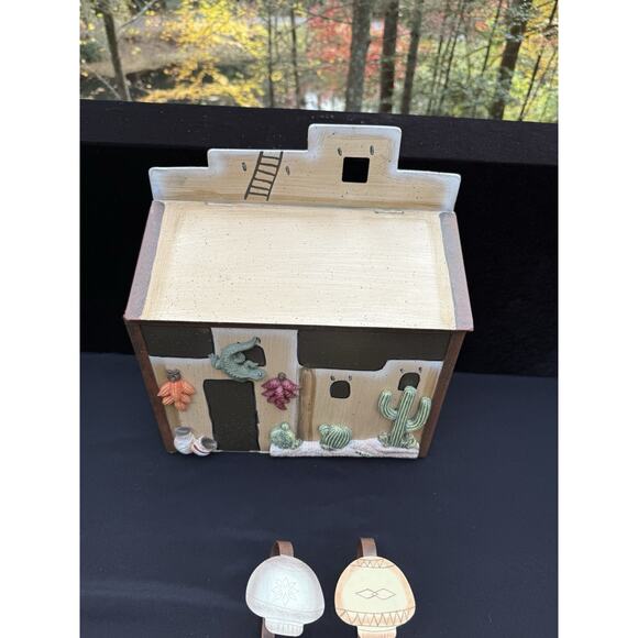 Vintage Southwest 3D Pueblo Metal 12" X 13" Wall Mount Cactus Gekko Mailbox - Picture 3 of 16